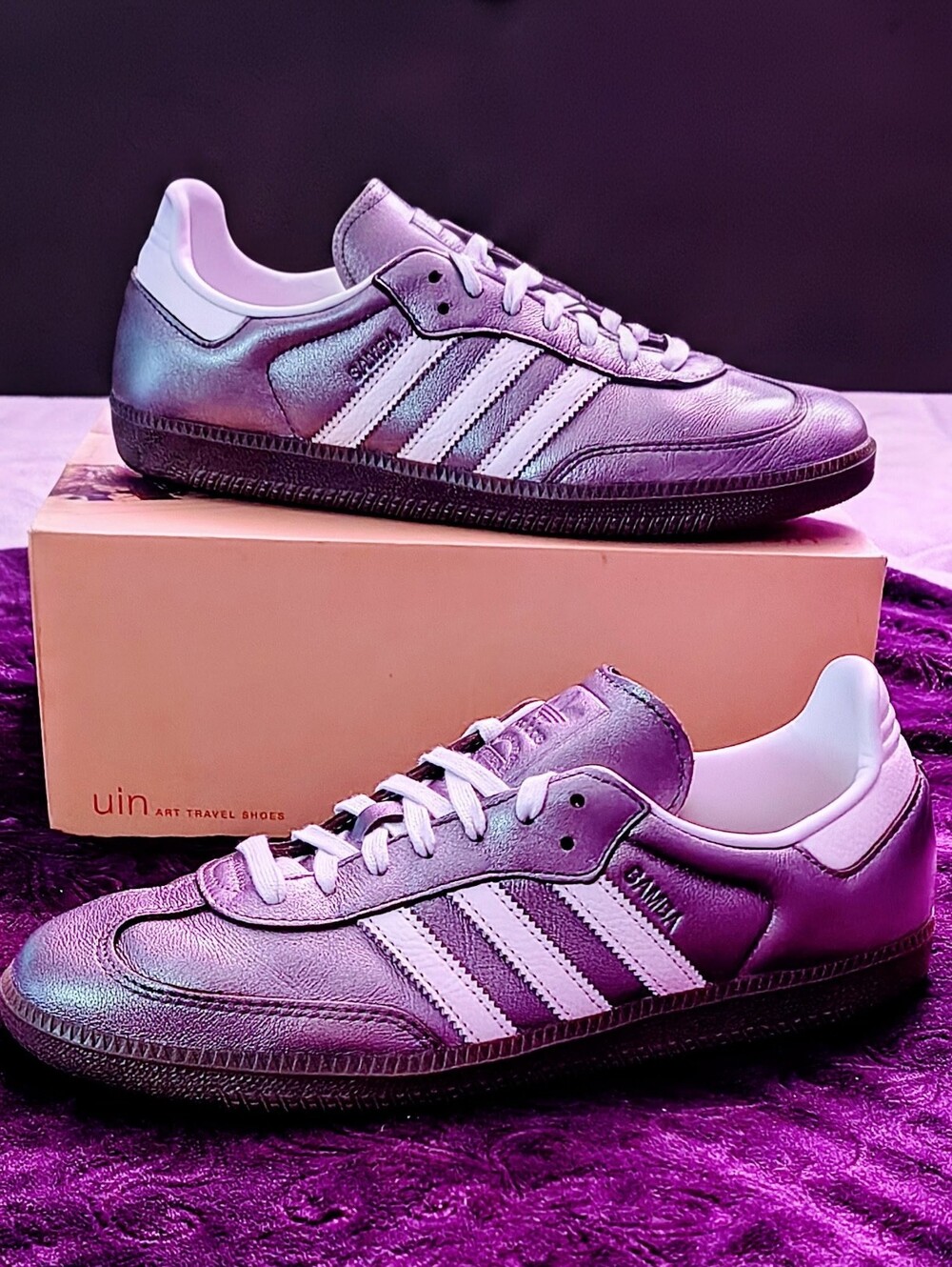 ••ADIDAS•• LIKE NEW  (Adidas Samba OG) "Metallic Purple Gum". . .